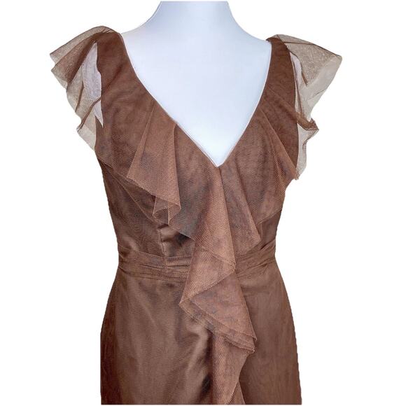 Vintage Y2K Alfred Angelo Tulle Dress Size 4/6 Brown Midi Fairy Pin-Up Ruffle - Picture 5 of 16